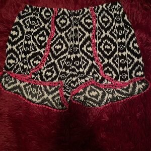 Black and White Patterned PJ Shorts with Pink Pom Pom Trim